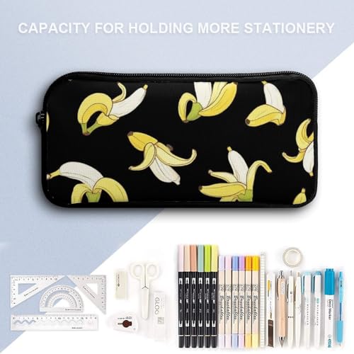 3PCS Backpacks Set, Large Capacity Travel Daypack 17 Inch Yellow Banana Fruit Funny Black Pattern Insulated Lunch Bag Lightweight Compact Pencil Pen Case4