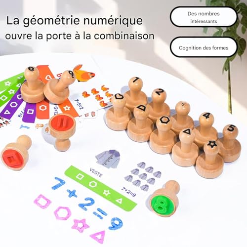 Sellos de letras y números de madera para aprender ortografía y matemáticas 7