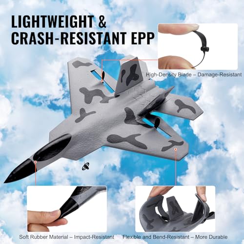 Vevor RC PLANE 2.4GHZ Plane 2 Channel, Remote Control Airplane 2.4Ghz With 6-Axis Gyro Stabilizer&2 Batteries, F-22 Fighter Aircraft Plane Toy For Adults Kids Beginners Boys Birthday/Xmas Child Gift thumb #4