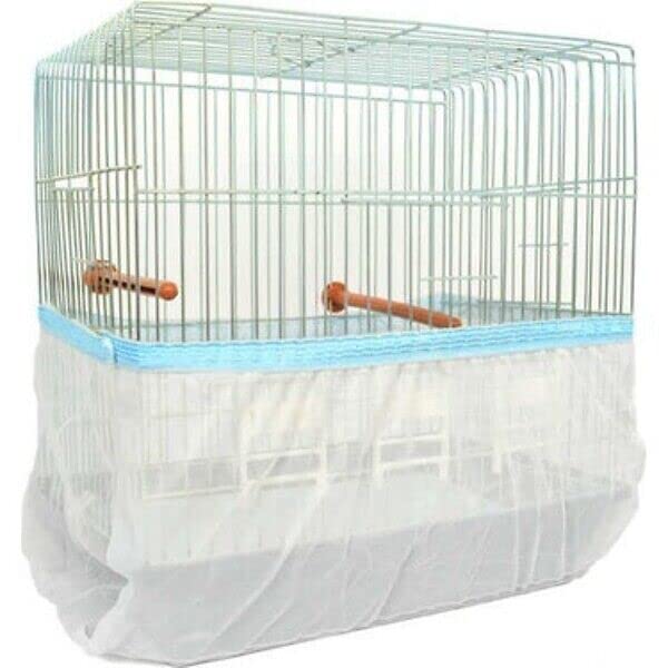 Bird Cage Seed Catcher Pocket Style Nylon Mesh Stretchy Cover, for cage birds canaries parakeets, Medium Large Extra-Large, 6 colors red blue green yellow pink purple (blue, large)