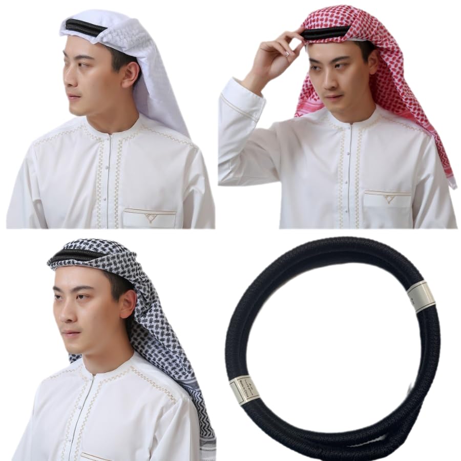 Turban rouge et blanc du Moyen-Orient pour homme avec cerceau noir de 56cm