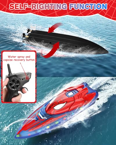 Spider Hero RC Boat, 2.4GHz Remote Control Boat with LED Lights for Kids, Pool Toy with 2 Rechargeable Batteries, Spray Function, and Low Battery Alarm for Boys & Girls - Image 7