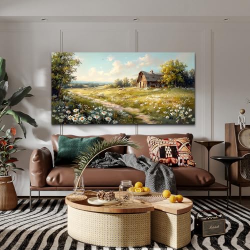 KELIYUAN Large Wall Art For Living Room Canvas Wall Decor For Bedroom Office Wall Decoration Vintage Country Field Landscape Painting Framed Pictures Artwork Room Mural Aesthetic Home Decor 30"x60"
