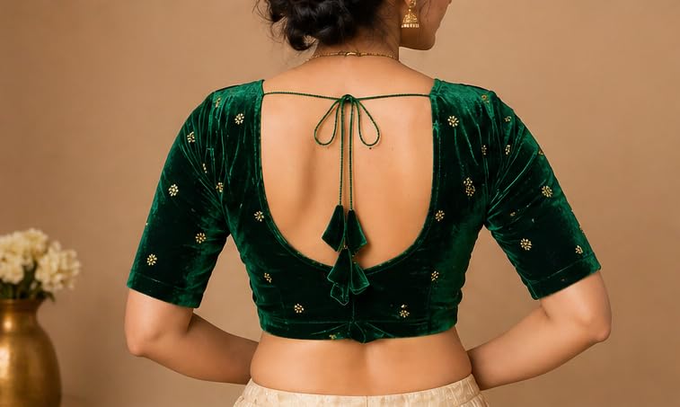 Image of Velvet Readymade Blouse for Women, Elegant, Comfortable, Stylish, Saree Choli Top, Traditional, Size S, M, L, XL, XXL