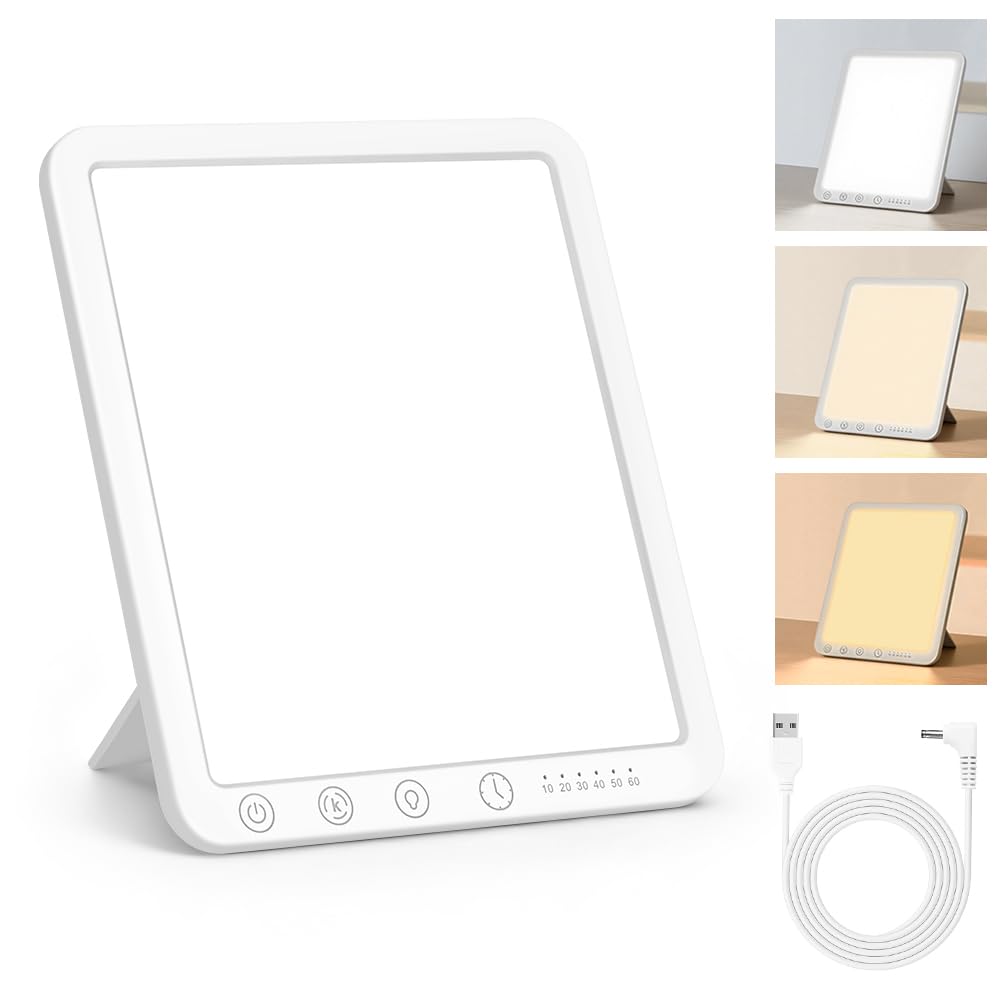 Tageslichtlampe 15000 Lux, UV-freie LED Lichttherapielampe Tageslicht mit 3 Farbtemperaturen, 5 Helligkeitsstufen und 6 Timer, Simulation,Touch-Control Sonnenlicht Lampe mit Speicherfunktion