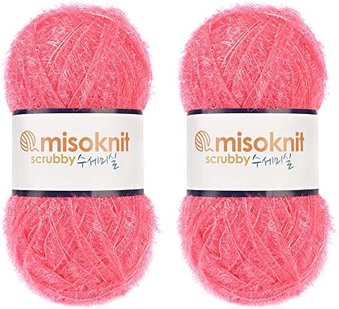 Misoknit Pastel Scrubby Yarn for dishcloths Crocheting 2 Skeins Polyester 100%, 2.8oz(80g) Each, 196 Yards per Skein (Hot Pink)