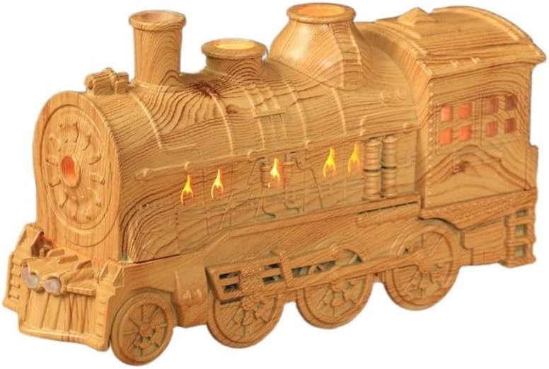 Essential Oil Diffuser Designed As Retro Steam Train With 300ml Capacity, Quiet Operation, And Dynamic Light Modes For Relaxation And Decoration(wood)
