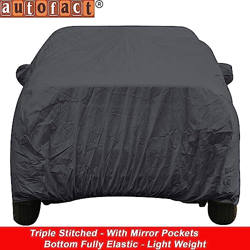 Image of Autofact Car Body Cover with Mirror Pockets Compatible for Jeep Meridian (Triple Stitched, Bottom Fully Elastic, Dark Grey)