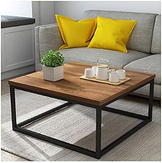 Cherry Tree Furniture CLIVE Mid-Century Style Walnut Colour Coffee Table Side Table with Black Metal Frame