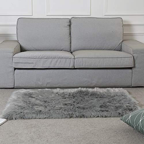 FEMOR Alfombra Modernas Suaves de Cordero de Pelo Largo, Alfombra de Lana Resistente a la Suciedad, 75 x 120 cm, para el Juego de Los Niños y Mascotas, Baño, Dormitorio, Salón, Sofá, Suelo (Gris)