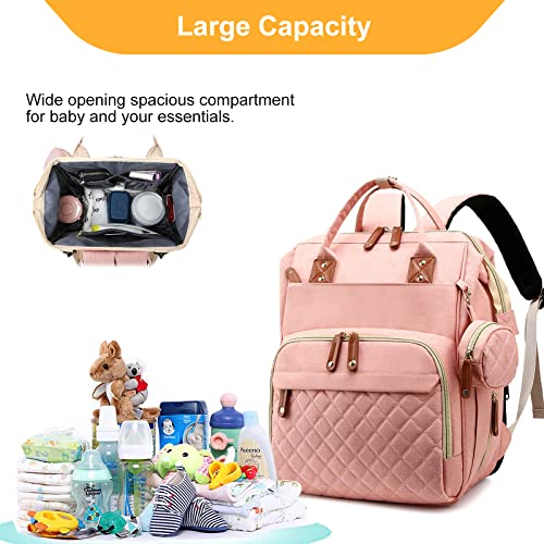 Image of Diaper Bag Backpack, Large Capacity Multifunction Baby Diaper Bag with Changing Pad for Boy Girl, Travel Back Pack with USB Charging Port for Moms Dads, Newborn Baby Registry Search Shower Gifts, Pink