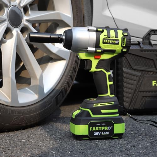 FASTPRO 20V Cordless 1/2 in. Impact Wrench (500N.M), Brushless Motor with 4.0 Ah Battery & Charger, Included 4 Sockets and Storage Case