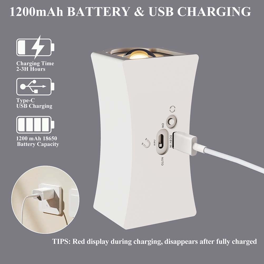 AoLa Lampa ścienna LED z czujnikiem ruchu, Wewnętrzna ładowalna lampa ścienna z 3 trybami (AUTO/OFF/ON), Akumulatorowa lampa ścienna USB-C Bezprzewodowa lampa z oświetleniem góra-dół, biały,2 piece