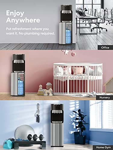 Famais Self-Cleaning Bottom Load Water Cooler Dispenser For 3 & 5 Gallon Bottles – Hot, Room & Cold Spouts,Child Safety Lock, Led Display With Empty Bottle Alert, Silver Stainless Steel #TOP4
