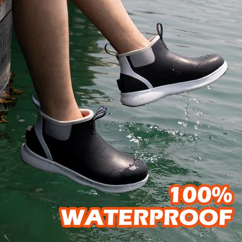 Men's Deck Boots, Anti-Slip Saltwater Fishing Waterproof Rain Boots, Rubber Boots High Traction and Performance Shoes for Sailing and Outdoors (Size 7-14)4