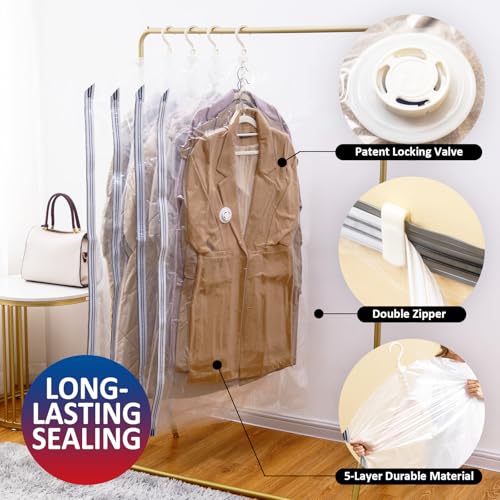 Hanging Vacuum Storage Bags, 6 Pack Large Hanging Vacuum Seal Garment Bags for Clothing, Space Saver for Clothes, Suits, Dresses, Jackets, Clothing Storage for Moving Supplies(53.1x27.6 in) - Thumbnail 4