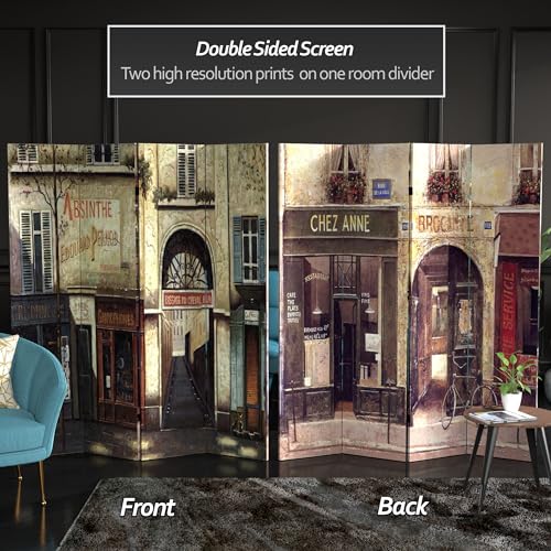 Red Lantern 6 ft. Tall Double Sided French Cafe Canvas Room Divider 4 Panel Freestanding Folding Privacy Screen, Partition, and Separator for Modern and Contemporary Bedroom, Home Office, Studio by Red Lantern - Used condition - Image 2