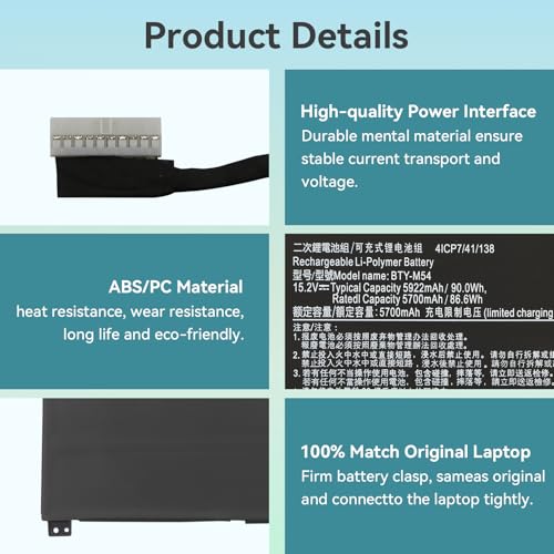Batterie BTY-M54 pour MSI Creator Z17 Performance Durable et Sûre - 5