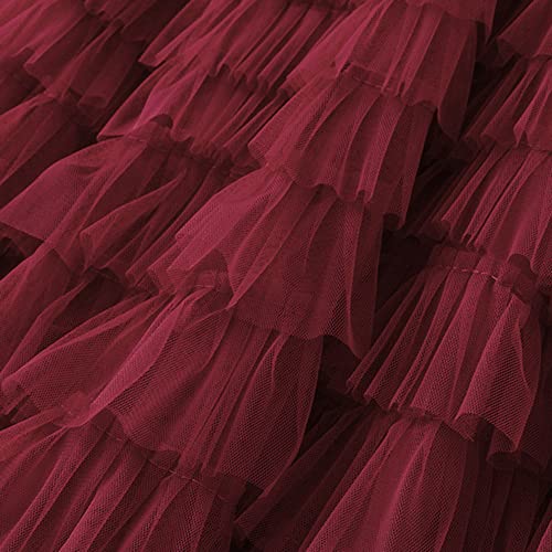Dirholl Women's A-Line Fairy Elastic Waist Tulle Midi Skirt Tutu B Burgundy #TOP2
