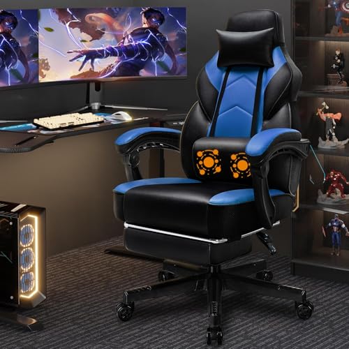 Image of Shintenchi Gaming Chair,Video Game Chair with footrest and Massage Lumbar Support,Height Adjustable Game Chair with 360Swivel Seat Ergonomic Computer Chair with Headrest for Office or Gaming(Blue)