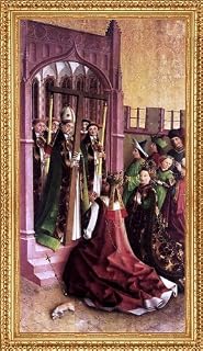 unknown (2) Masters Darmstadt Altarpiece: Constantine and His Mother Helena Venerating the True Cross - 15" x 30" Premium Canvas Print with Antique Gold Finish Frame