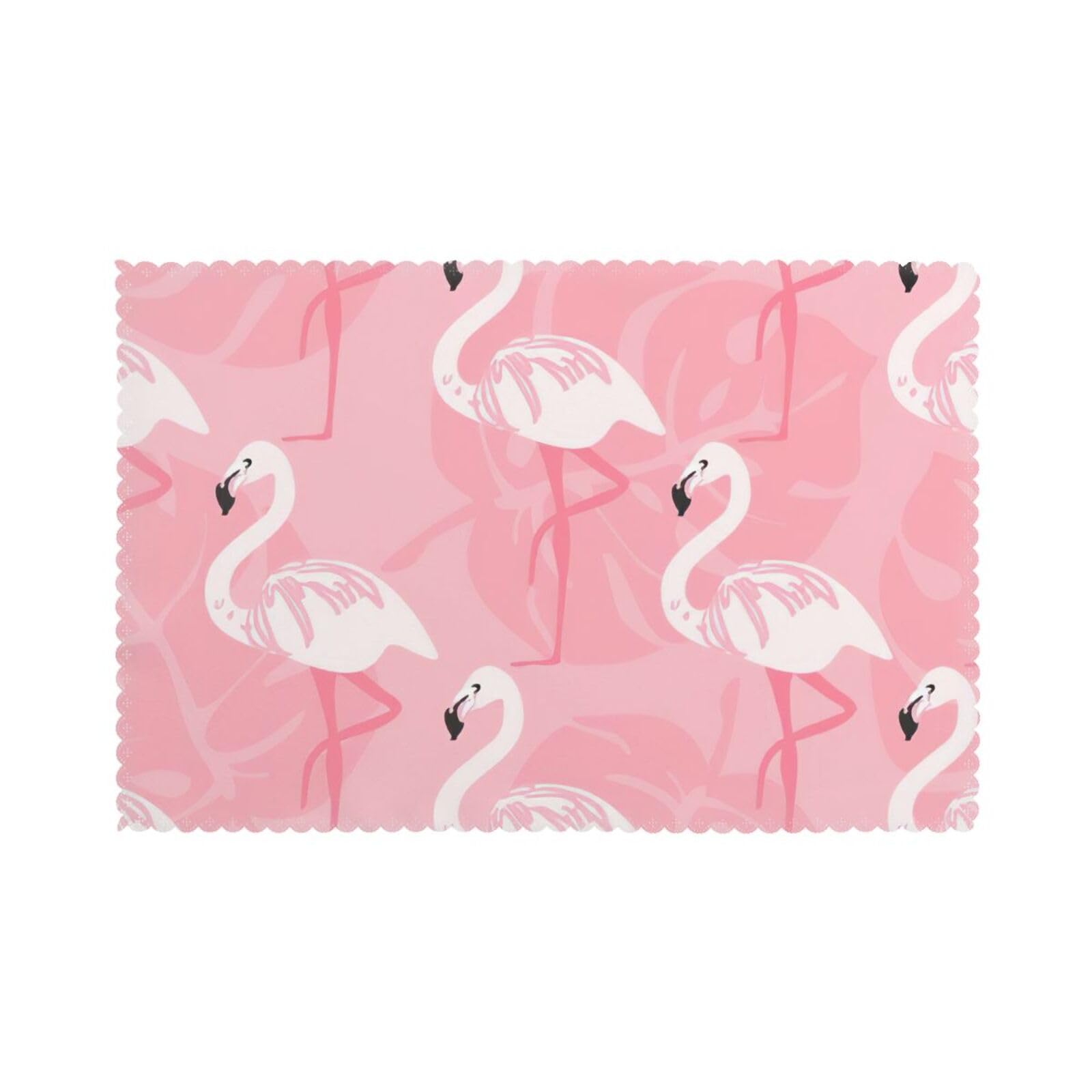 Summer Flamingo Palm Leaves Print Placemats Set Of 6, 12x18 Inch Polyester Washable Heat Resistant Kitchen Dining Table Mats