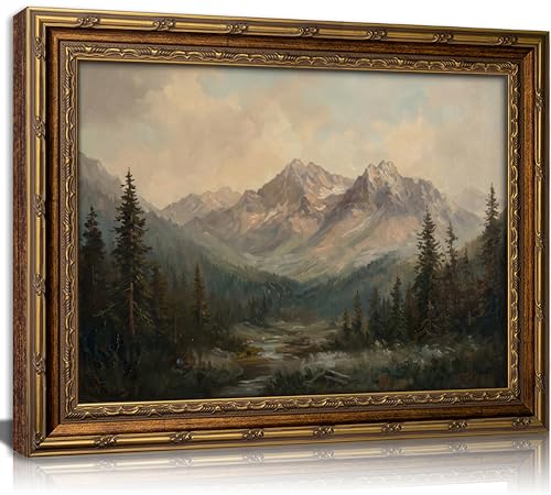 KKP Vintage Gold Framed Mountain Wall Art, Mountain Landscape Canvas Prints