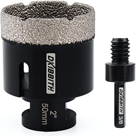 DKIBBITH Dry Diamond Core Drill Bits, 2 Inch Tile 50mm Vacuum Brazed Angle Grinder Hole Saw for Porcelain Ceramic Granite Brick Concrete with 5/8-11 Thread to 3/8'' Hex Shank Adapter, Black