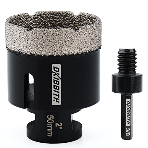 Dkibbith Dry Diamond Core Drill Bits, 2 Inch Tile 50Mm Vacuum Brazed Angle Grinder Hole Saw For Porcelain Ceramic Granite Brick Concrete With 5/8-11 Thread To 3/8'' Hex Shank Adapter, Black #TOP4