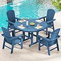 SERWALL 5-Piece Patio Dining Sets, HDPE Outdoor Table and Chairs Furniture Set, 45" Round Dining Table and 4 Adirondack Dining Chair, Navy