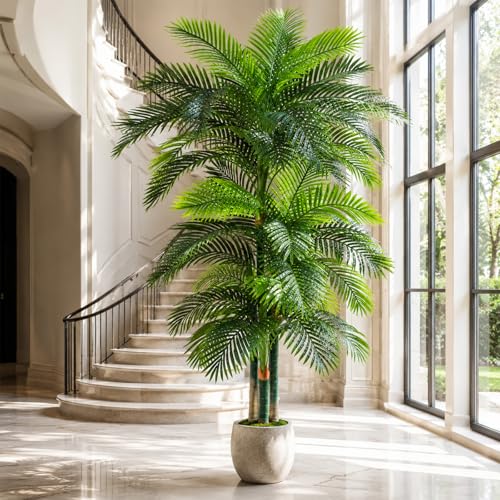 Image of 10ft Tall Triple Golden Cane Palm Artificial Tree Large Tropical Palm Tree UV Resistant Fake Plant in Pot for Indoor Outdoor Big House Living Room Outside Patio Office Home Decor 1Pack
