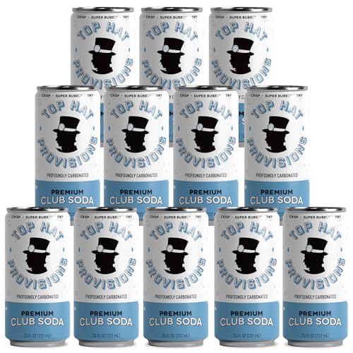 Top Hat Premium Club Soda with Himalayan Salt - Ideal for Cocktails & Mocktails - No Sugar, Profoundly Carbonated - 0 Calories - 7.5 Fl oz Cans (Pack of 12)