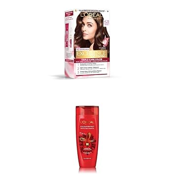 LOreal Paris Excellence Creme Hair Color, 4.25 Aishwaryas Brown, 72ml+100g And LOreal Paris Color Protect Shampoo, 360ml (With 10% Extra)