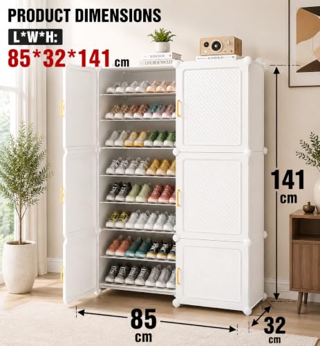 Image of LUVHOMEE Plastic Shoe Rack for Home with Door, 6-Door Shoe Storage Cabinet | 18-Shelfs for 36 Pairs | Waterproof & Portable DIY Shoe Slipper & Chappal Stand for Entryway /Bedroom (Grey-HG3)