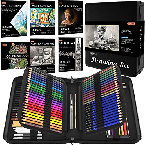 Shuttle Art 124 PCS Kit de Dessin Professionnel, Lot de Crayons de Couleurs avec Crayons à Croquis,Aquarelles,Graphite,Fusain,Carnets de Croquis, Malette Dessin pour Artiste,Débutant,Adulte