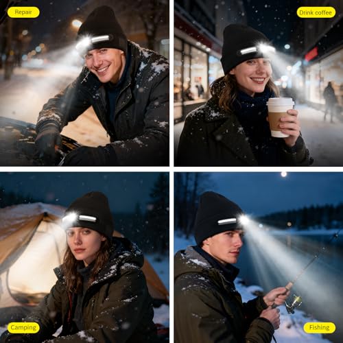 AYPOW Regalos Originales para Hombre Mujer, 2025 Ideas Regalos Navidad, Moda Gorro de Punto con Luz Led Cálido, USB Recargable Faro Correr Gorra Sombrero Invierno, Regalo para Cumpleaños Aniversario - imagen 7