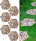 6 PCS River Rock Stepping Stones Outdoor, 12Inch Hexagon Pavers Pebbles Polished Gravel for Garden Walkway