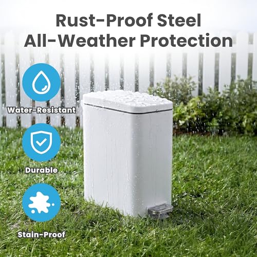 Image of iTouchless 3 Gallon / 12 Liter Dog Poop Trash Can with AbsorbX Odor Filter - Outdoor Pet Waste Receptacle with Step Pedal - Soft Close Metal Garbage Bin for Yard, Patio, Bathroom, Matte White