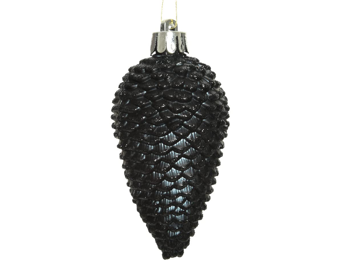 Christbaumkugeln Zapfen – bruchsichere Anhänger, Kunststoff, schwarz, Ø 4,5 cm × Höhe 8 cm, Set 6