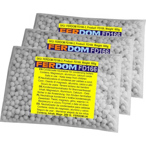 FERDOM FD166 600g. Neutralizador de Condensados Para Todo Tipo de Calderas de Condensación. Protege los Sistemas de Alcantarillado y el Medio Ambiente del Agua. Pellets 5-10mm, pH 8-10.