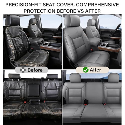 Image of Coverado Silverado Seat Covers Full Set, Faux Leather Car Seat Covers Fit for Chevy Silverado GMC Sierra 2007-2013 & 2019-2026 1500, 2020-2026 2500HD 3500HD Crew Double Extended Cab(Gray)