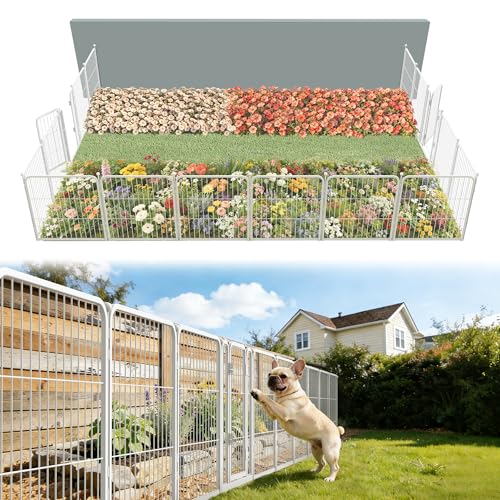 Image of FXW Garden Fence Outdoor for the Yard - 24in(H) x 30.4ft(L) Heavy Duty Metal Animal Barrier for Dog, No Dig Decorative Dog Fence, 16 Panels, White
