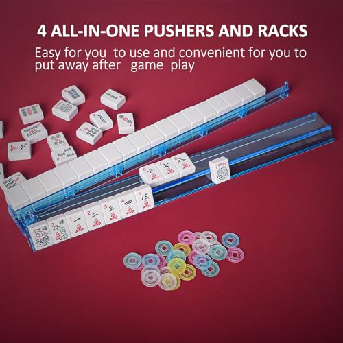 American Mahjong Set with Storage Bag, 166 White Tiles, 4 All-in-One Rack/Pushers, Mahjong Tiles Set (Ma Jong, Mah-Jongg, Majiang) - image 2
