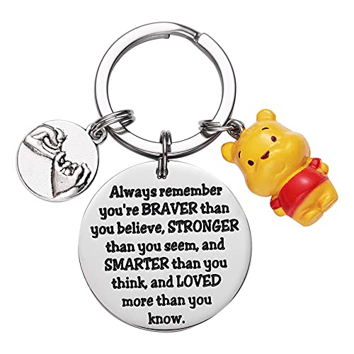Tawdull Winnie the Pooh Llavero inspirador, regalo de amistad, llavero de oso Pooh, Always Remember You're Braver Than You Believe, M Cover