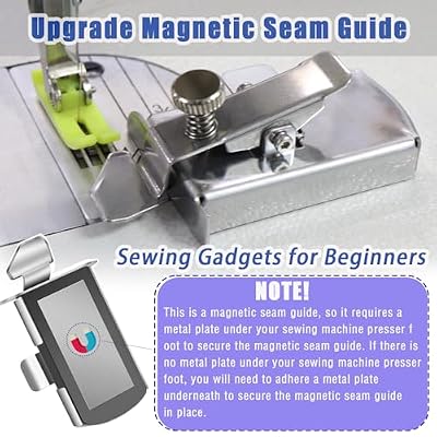 Thickness Adjustabe Metal Seam Guide and 3PCS Polygonal Magnetic Seam Guide for Sewing Machine