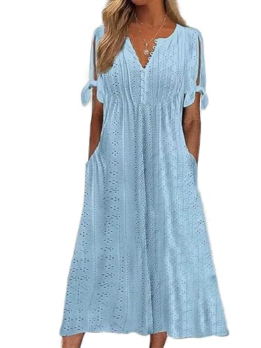 ZOCANIA Plus Size Maxi Dress for Women Summer Button V