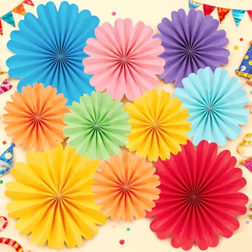Image of Easy Joy Paper Flowers Decorations for Wall 10 PCS Paper Fans Fiesta Party Decorations Mexican Party Decorations for Girl Classroom Groovy Birthday Baby Shower Wedding Room Wall Hanging Decor