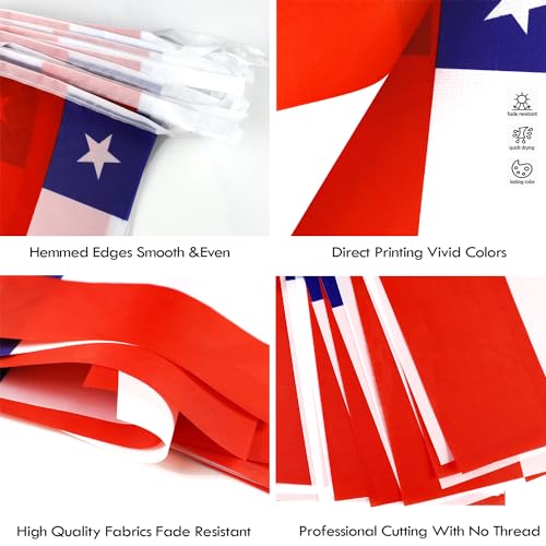 Image of Chile String Flag Pennant Banner - 38 Flags, 42 Feet Small Mini Chilean Flags Bunting Banner for Country Decoration, School, Party, Sports Events