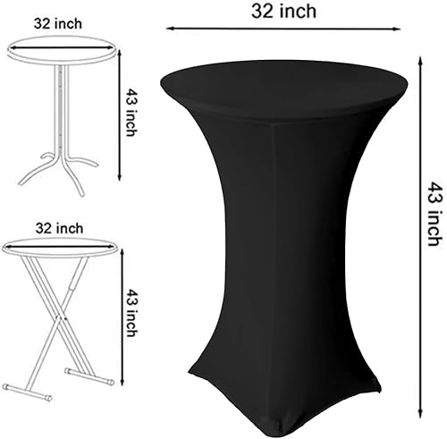 Miniatura 3 de Antuen Paquete de 2 fundas para mesa de cóctel de elastano negro de 32 x 43 pulgadas, mantel superior Highboy, mantel redondo ajustable para mesa
