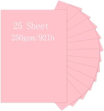 Pink Cardstock, Pinovk 25 Sheets 8.5 x 11 Thick Paper, 250gsm/92lb Card Stock Printer Paper for Halloween, Christmas, Invitations, Crafts, DIY Cards, Scrapbooking, and Stationery Printing